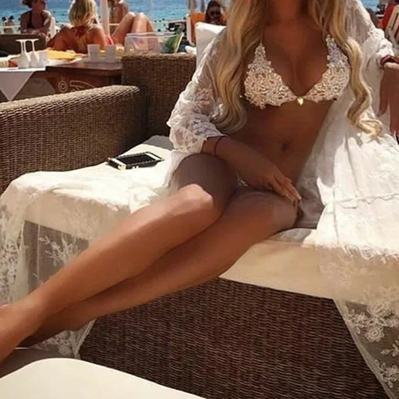 Lace Rhinestone Push Up Bikini Set